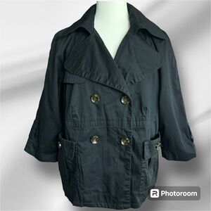 Grace Dane Lewis Woman Black Double Breasted 3/4” Sleeve Short Trench Coat